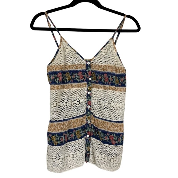 entro Tops - Entro Boho Tank Top Women's Small Button Front Floral Lace Cottage Croshet